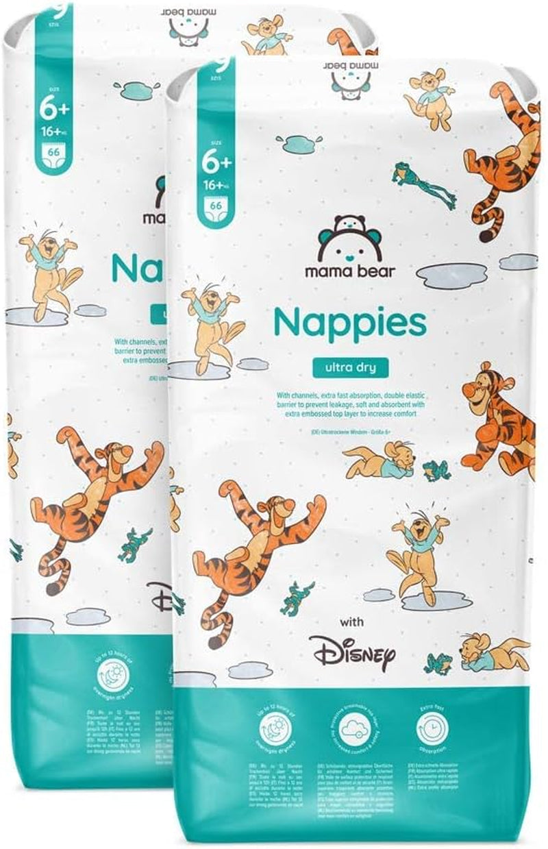 Marka Amazon: pieluszki Mama Bear Disney Ultra Dry, rozmiar 3 (4–9 kg) – pudełko miesięczne, białe, 172 szt. (2 opakowania po 86 szt.)