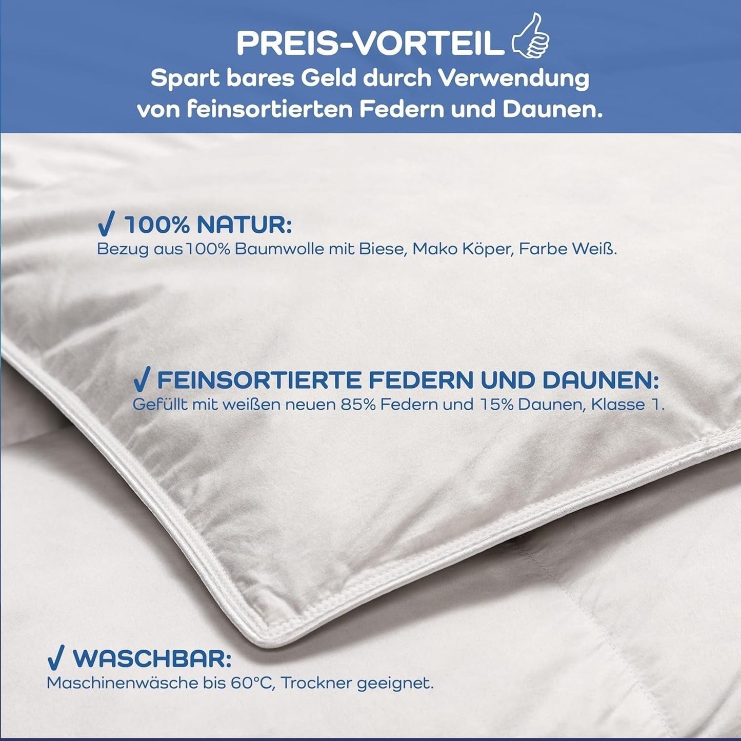 Pocieszyciel Allnights Średni pocieszyciel 135X200 100% nowe pierze i puch Przyjazny dla alergików Można prać w temperaturze do 60°C Wyprodukowano w Niemczech Białe kołdry i kołdry Naty Shop