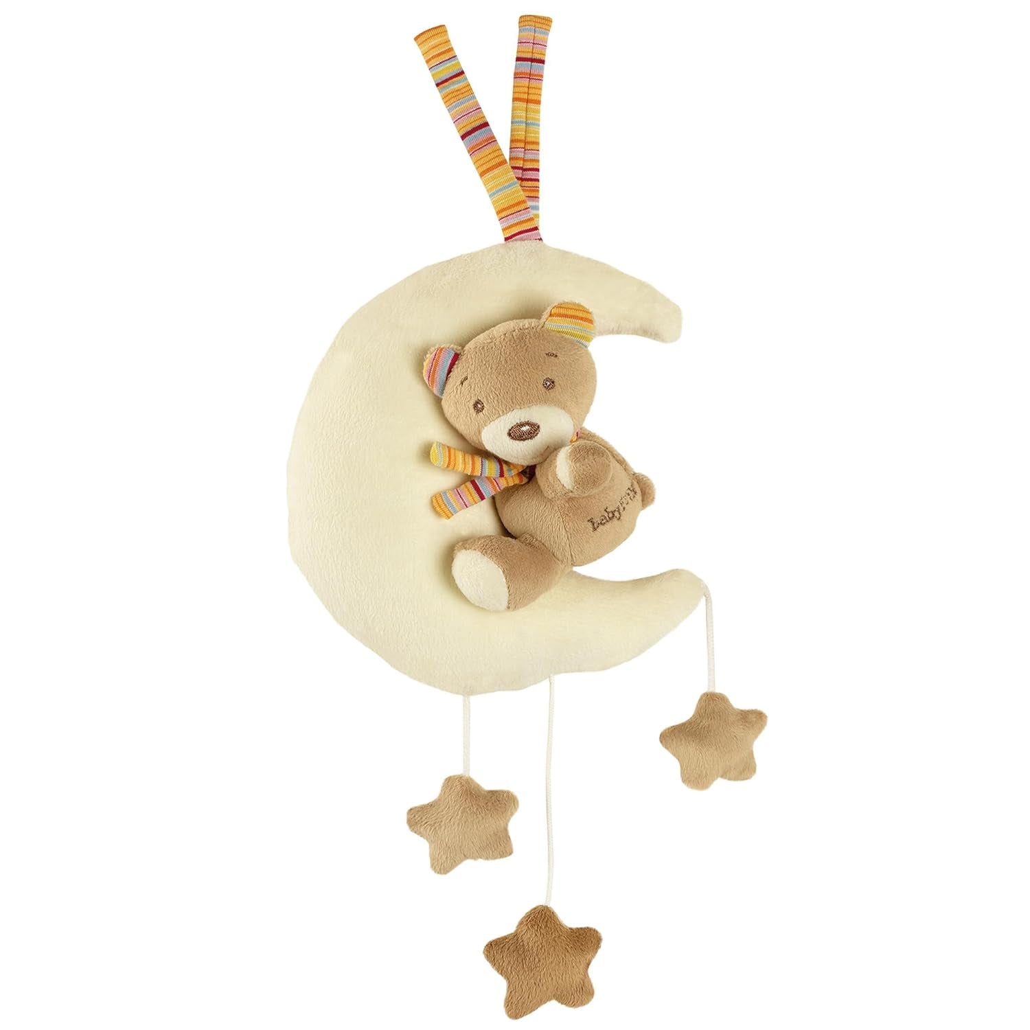 Pozytywka Fehn Baby Elephant w księżycu - haft „Glow-in-the-dark” z piosenką „The moon isrisen” - pluszowa zabawka ułatwiająca zasypianie - zabawka dla dzieci w podróży i w domu - od 0+ miesiąca Bebe Naty Shop Teddy in the Moon