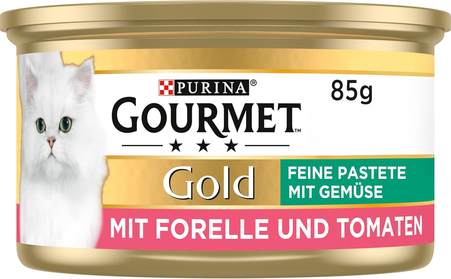Fine Pate Gourmet Gold z warzywami, mokra karma dla kotów z pstrągiem i pomidorami, opakowanie 12 szt. (12 x 85 g)