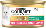 Fine Pate Gourmet Gold z warzywami, mokra karma dla kotów z pstrągiem i pomidorami, opakowanie 12 szt. (12 x 85 g)