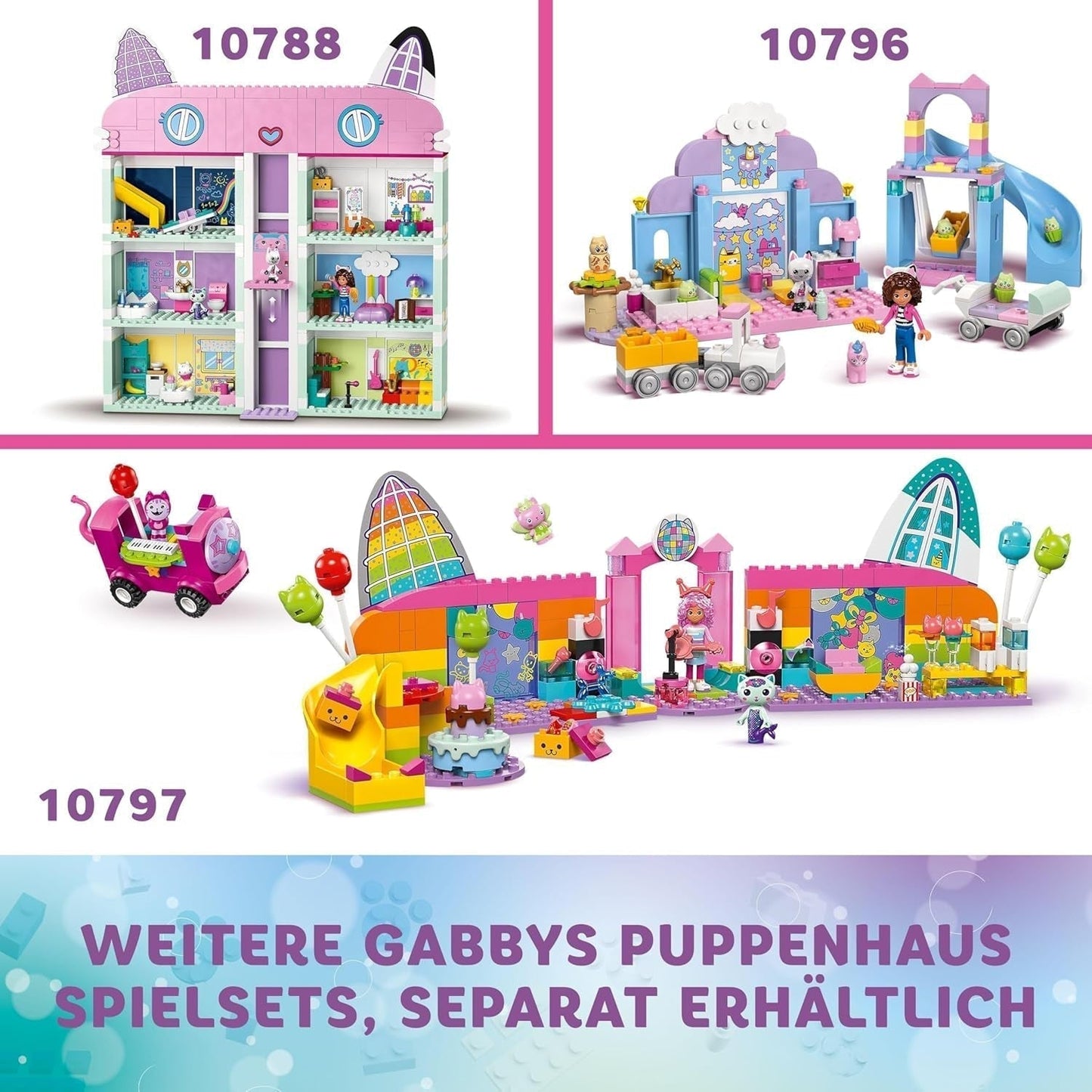 LEGO 4+ Domek dla lalek Gabby Małe kocie uszy Gabby Udawaj zwierzę Zestaw zabawek dla dzieci ze zjeżdżalnią i figurkami Prezent dla dziewcząt i chłopców Zabawka do kreatywnej zabawy 10796 Zestawy do budowania Beuche den LEGO-Store