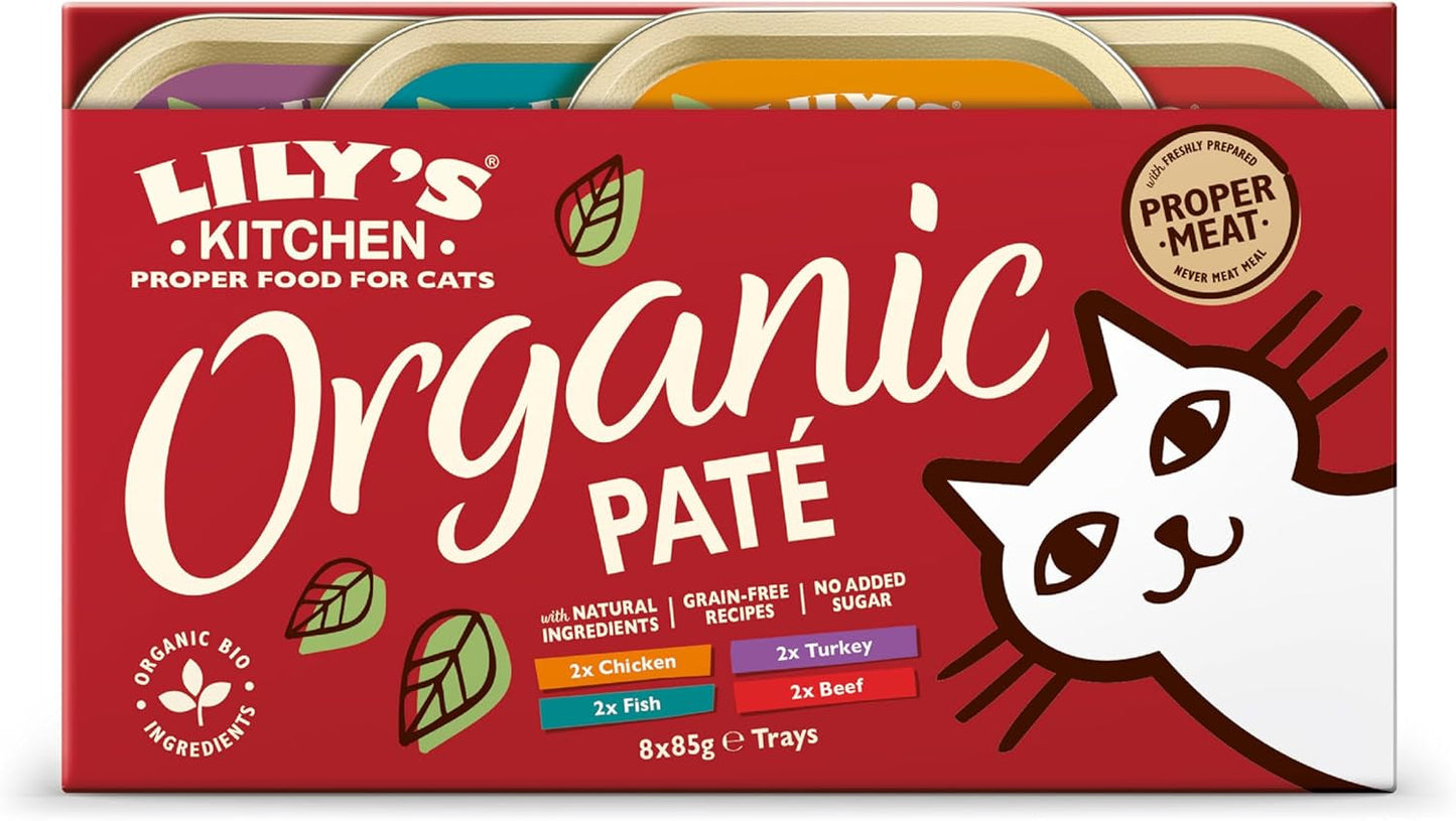 Lily's Kitchen Naturalny składnik Mokra karma dla dorosłych kotów, opakowanie wielotacowe Organiczna, bez zbóż, 4 x (8 x 85 g)