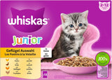 WHISKAS Junior Karma mokra w saszetkach, opakowanie zbiorcze, wybór mięsa drobiowego w galarecie, 12 x 85g