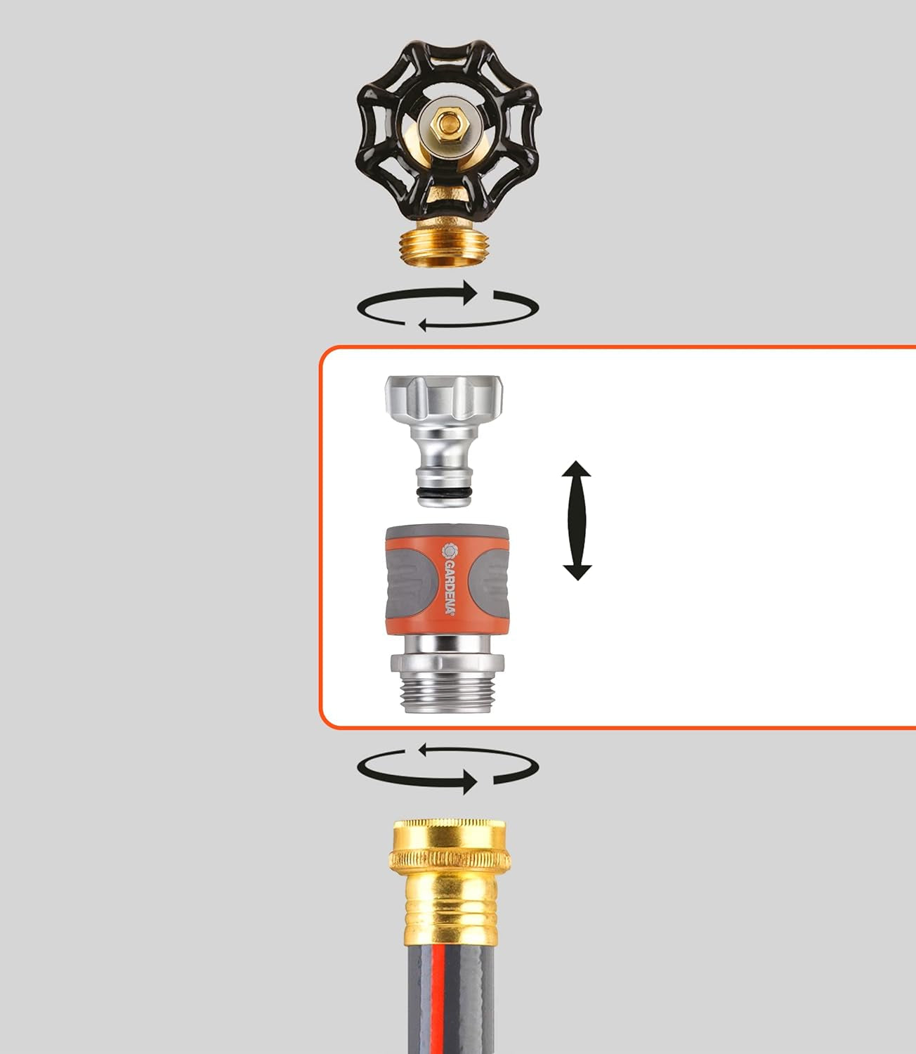 Gardena 39042-M Zestaw startowy metalowej szybkozłączki do węży ogrodowych, szybkozłączy i akcesoriów w kilka sekund, 4 sztuki, w tym szczelne adaptery do wtyczek i gniazd
