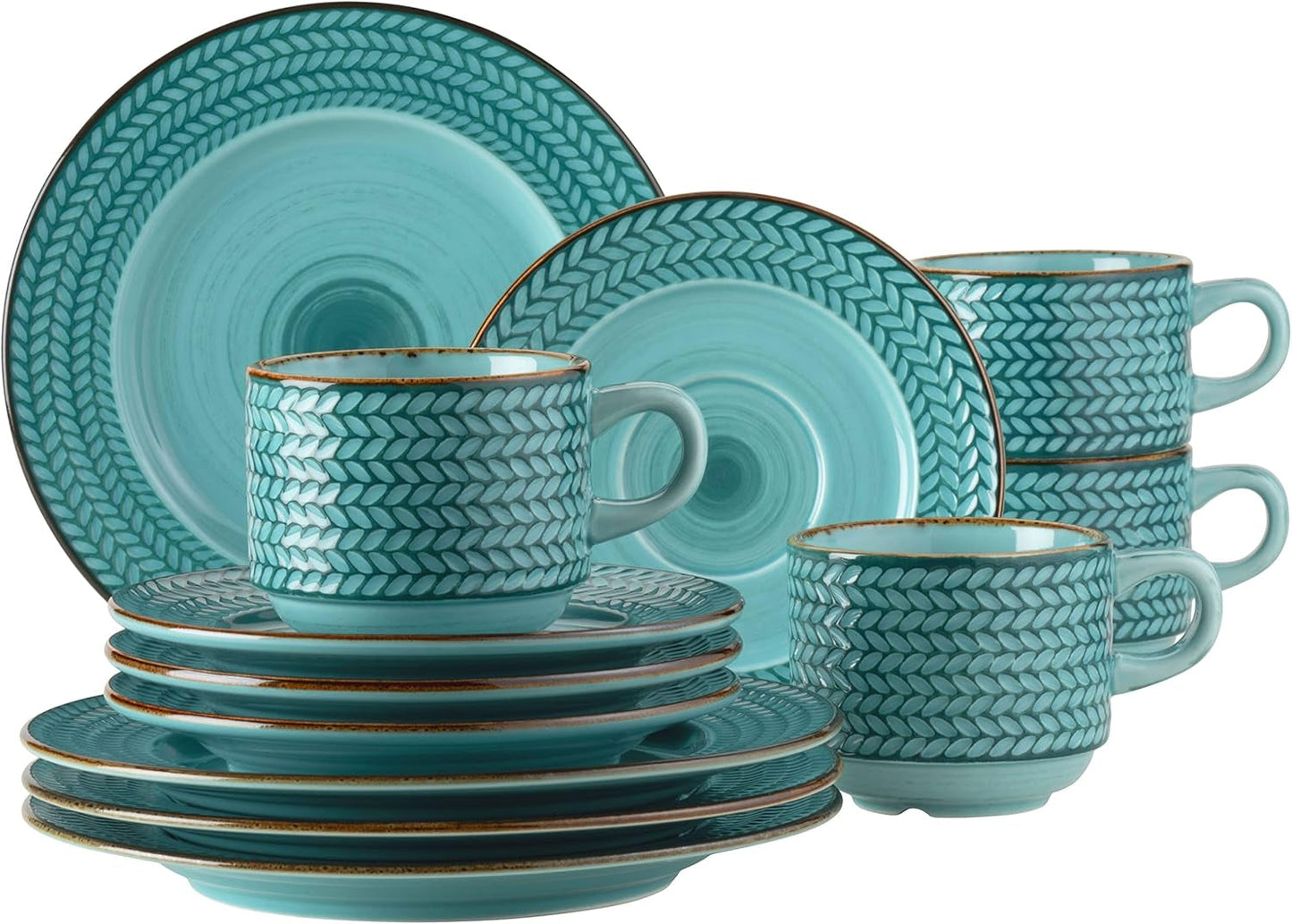 Zestaw do kawy Prospero Premium dla 4 osób, jakość restauracji, 12-częściowy nowoczesny serwis do kawy w unikalnym stylu vintage, trwała porcelana, niebieski