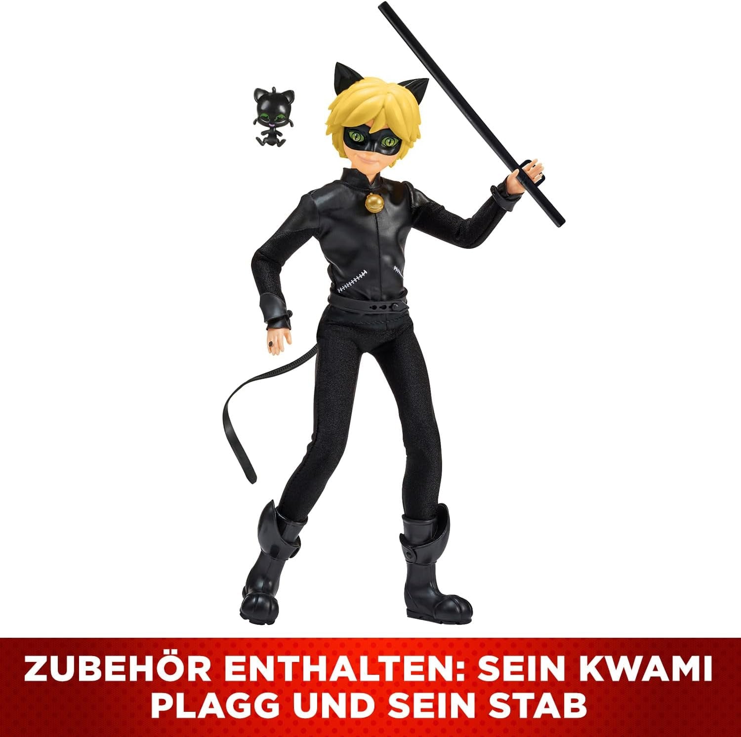 BANDAI - Cudowna Biedronka - Lalka Manekin 26 cm - Motan Noir - Oficjalnie licencjonowany Miraculous - Przegubowa lalka Motan Noir - Zabawka dla dzieci w wieku od 4 lat - P50002