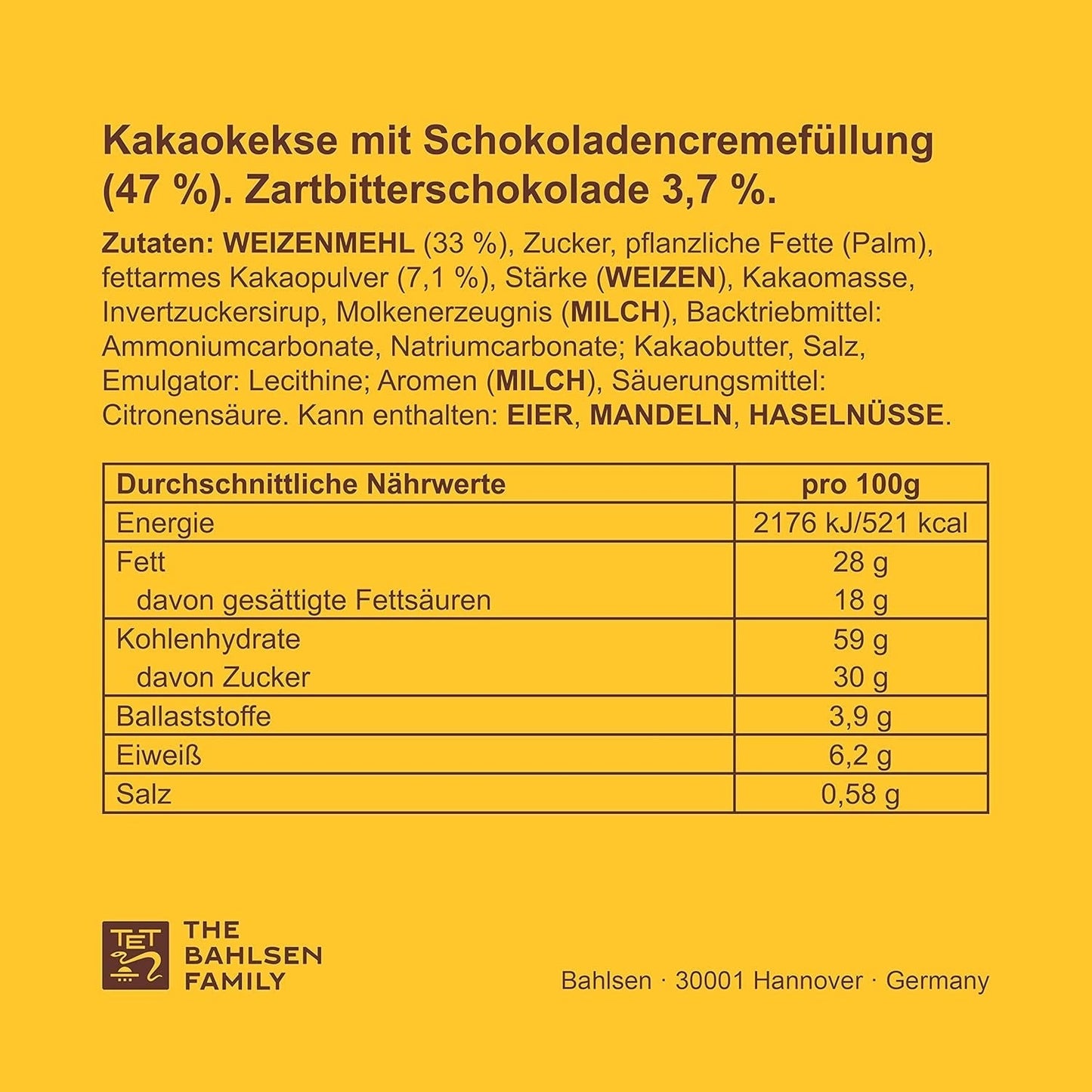 Chrupiące ciasteczka z kremem kakaowym i ciemną czekoladą, opakowanie 14 szt., do przechowywania lub sprzedaży (14 x 190 g)