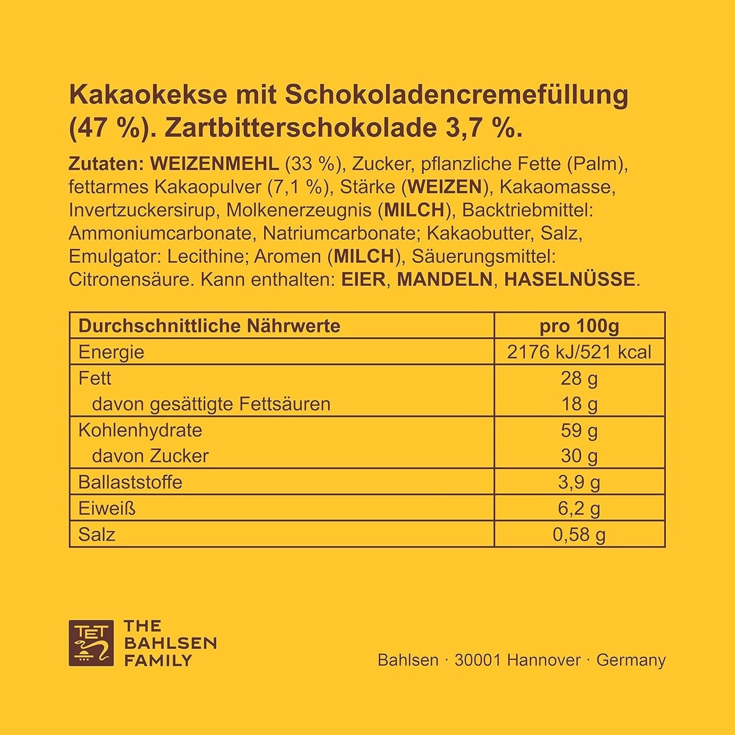Chrupiące ciasteczka z kremem kakaowym i ciemną czekoladą, opakowanie 14 szt., do przechowywania lub sprzedaży (14 x 190 g)