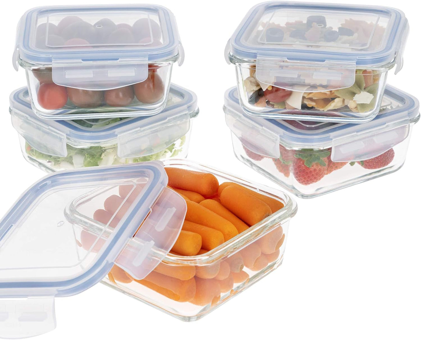 Max Home 8-pakowe szklane, hermetyczne pojemniki Szklane pudełko śniadaniowe do kuchenki mikrofalowej Zamykane pojemniki na żywność 550 ml przezroczyste pokrywki Pojemniki na żywność (16538) Pudełka do przechowywania żywności Naty Shop