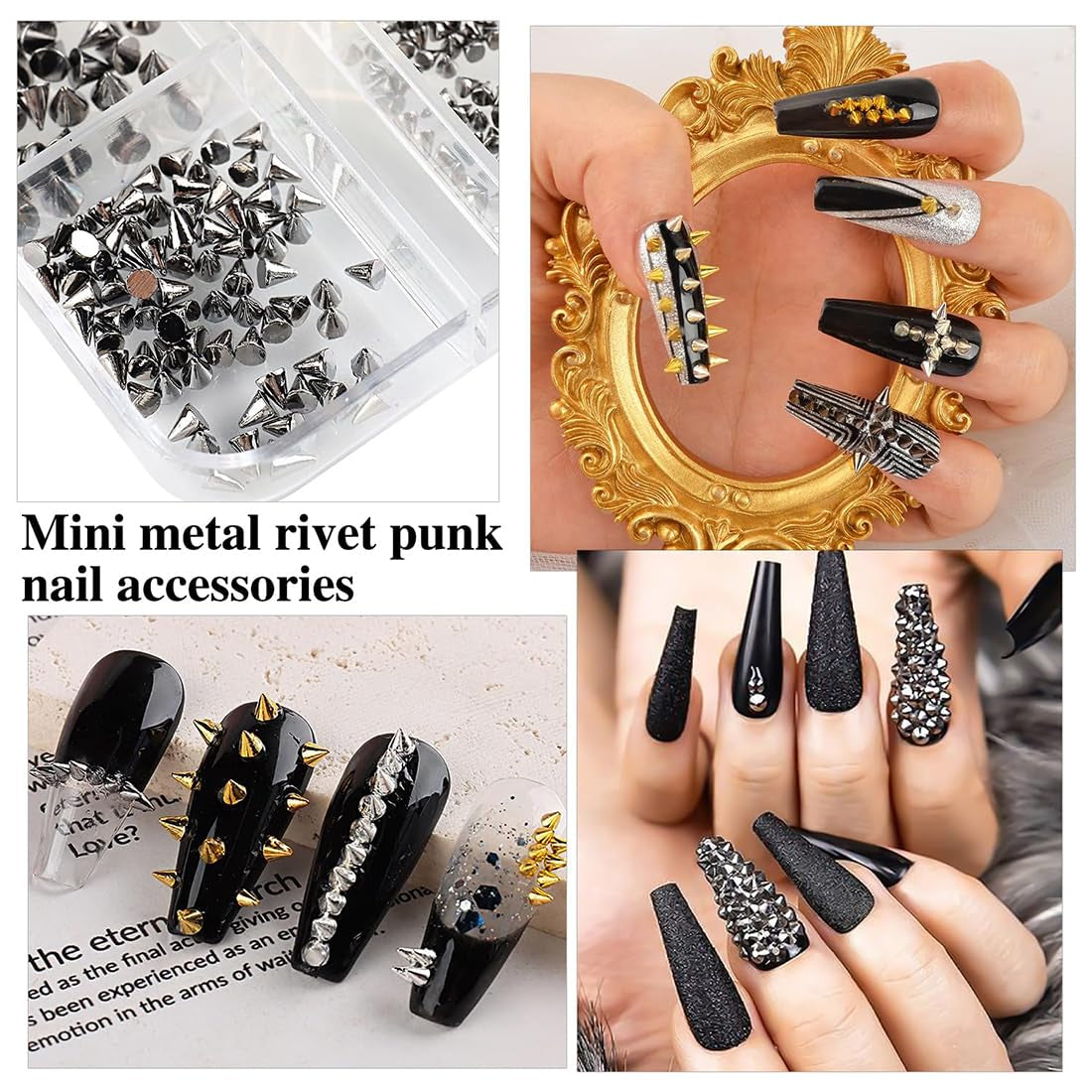 Mini Metall Nieten Punk Charms do paznokci Złoto Silber Strasssteine ​​​​Nägel Charm Kolce Kegla Nagelschmuck Glitzersteine ​​​​Szpilki do zdobienia paznokci Nagel Steine ​​Legierung Nagelanhänger Cyrkonie Nageldesign Zubehör
