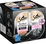 SHEBA Perfect PORTIONS pasztet dla kotów z łososiem, certyfikat MSC, 8 x 3 x (2 x 37,5g) = 225g (Opakowanie będzie aktualizowane)