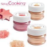 Scrapcooking - Zestaw 3 metalicznych barwników spożywczych - Barwniki spożywcze: złoto, różowe złoto i rubin - Jadalny barwnik spożywczy do pieczenia, ciast, ciasteczek, ciast, czekolady - 4019