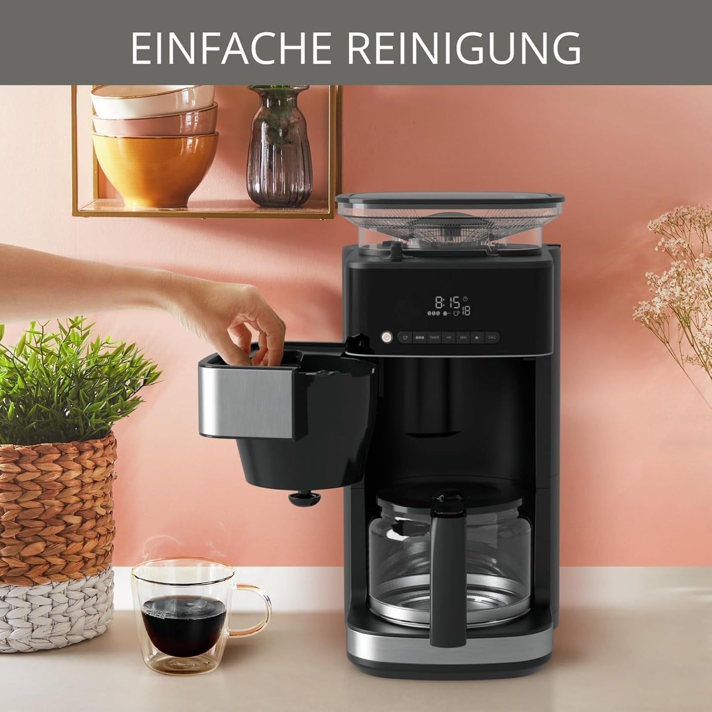 Ekspres do kawy Krups KM8328 Mielić za pomocą młynka | Timer 24-godzinny | Pojemnik na ziarno 180 g | Pojemność 1,25 l na aż 15 filiżanek kawy | Funkcja automatycznego wyłączania | 3 ustawienia mielenia | Czarny