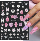 5D Geprägte Blume Nagelsticker Nagelfolie Selbstklebend Acryl Geschnitzte Blumen Nagelaufkleber Schmetterling Naklejka na paznokcie Blütenblätter Nageldesign Aufkleber Nägel Zubehör Kwiatowe naklejki na paznokcie