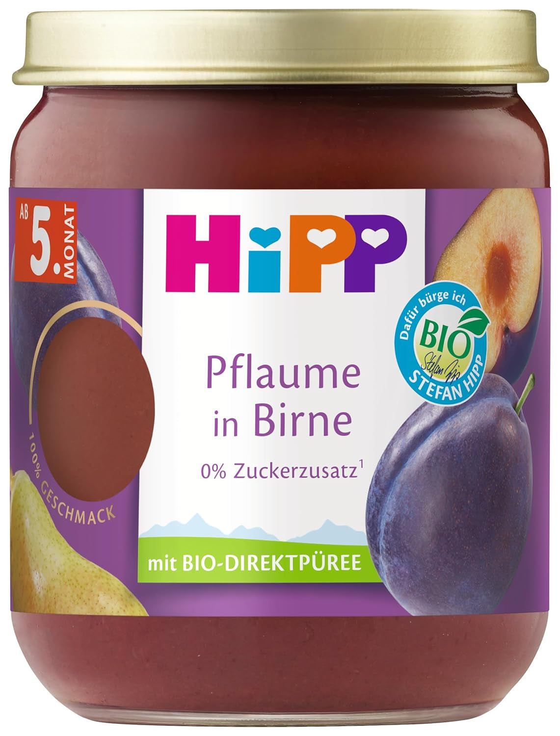 HiPP Ekologiczne Śliwki o Smaku Gruszkowym (6 x 160g), od 5 miesiąca, bez dodatku cukru, o szczególnie intensywnym smaku owocowym, najwyższej jakości organicznej.