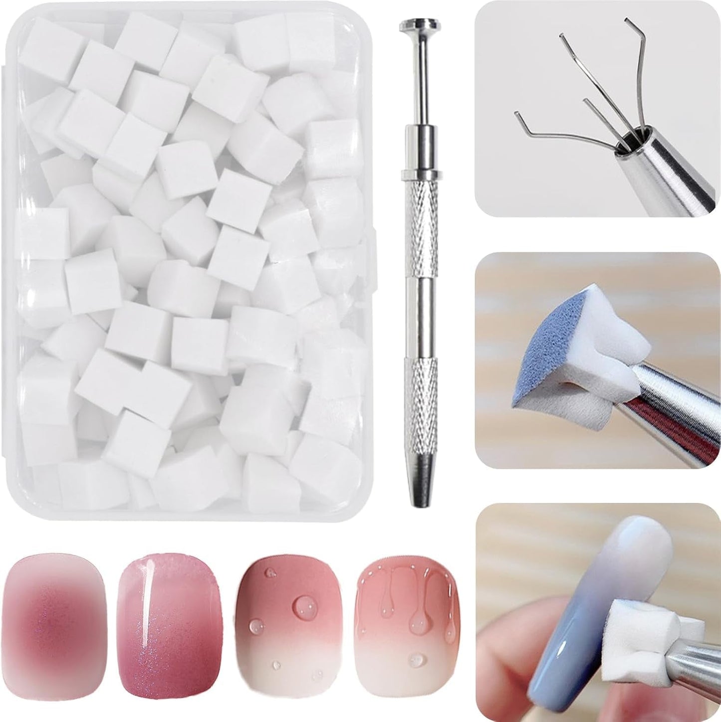 100 Stück Nail Art Schwamm Mit Metallgreifer, Gąbkowy aplikator w pędzelku, Sponge Nagel Pinsel, Nageldesign Zubehör Schwammpinsel, Verwendet, Um Eine Varavländ Von Gradient Nail Art Patterns Zu Ersetlen