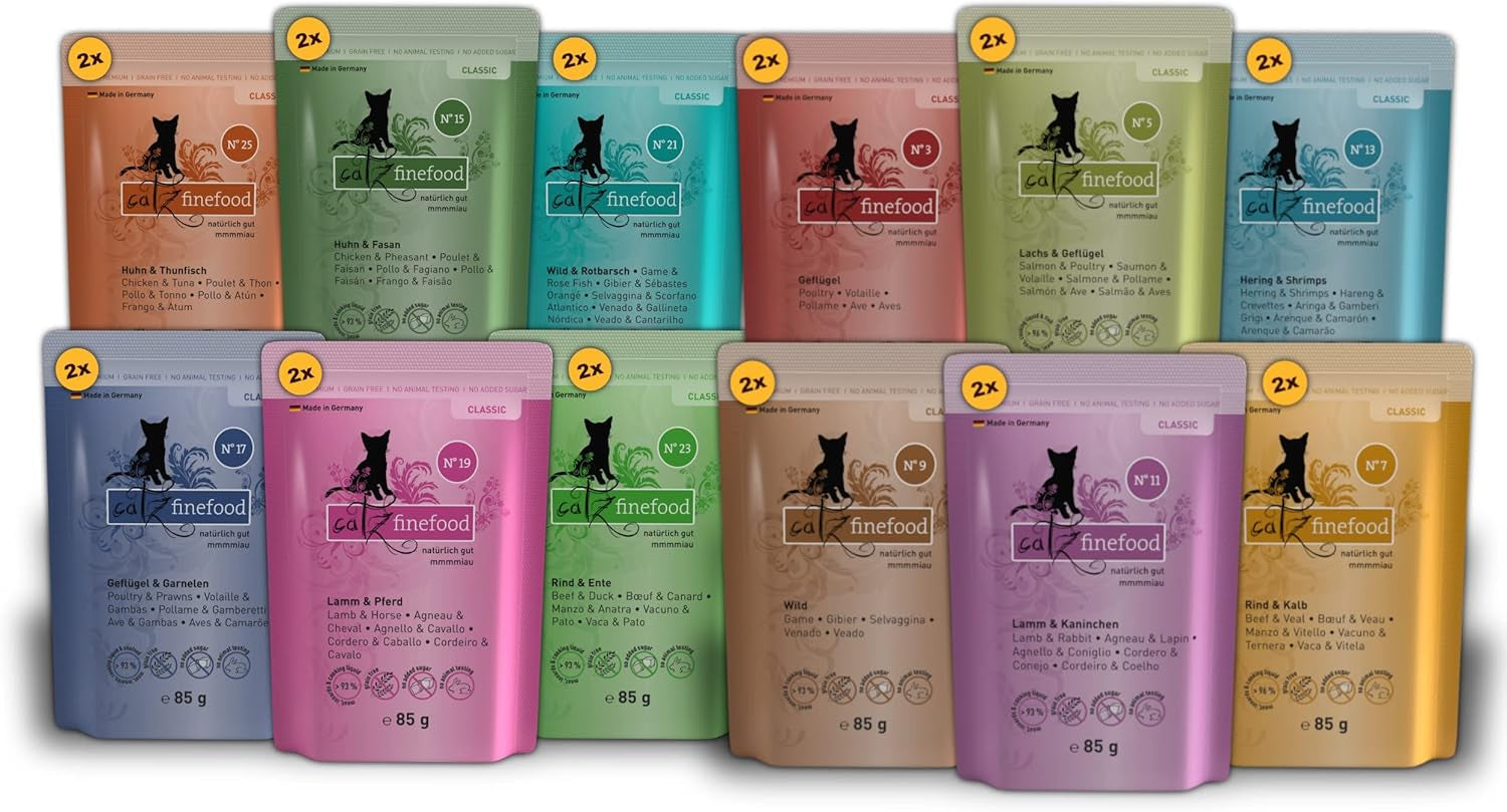 Catz Finefood Classic Collection Mixed Pack Mokra karma dla kotów - Wyśmienita karma mokra dla Twojego kota, bez zbóż i bez cukru, o dużej zawartości mięsa, 24 saszetki x 85g
