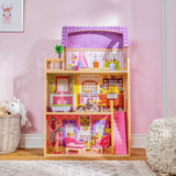 Drewniany domek dla lalek KidKraft Kayla z meblami i akcesoriami, 3-poziomowy zestaw dla lalki 30 cm, zabawka dla dzieci w wieku od 3 lat, 65092 — wyłącznie na Amazon