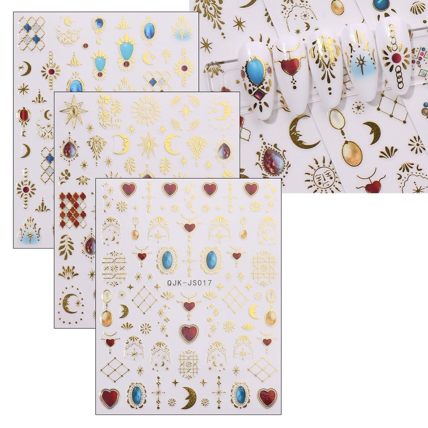 JMEOWIO Nagelsticker Herz Mond Stern 9 Blatt Nail Art Naklejka Selbstklebend Nagelaufkleber Bunt Dekoration Nageldesign Zubehör