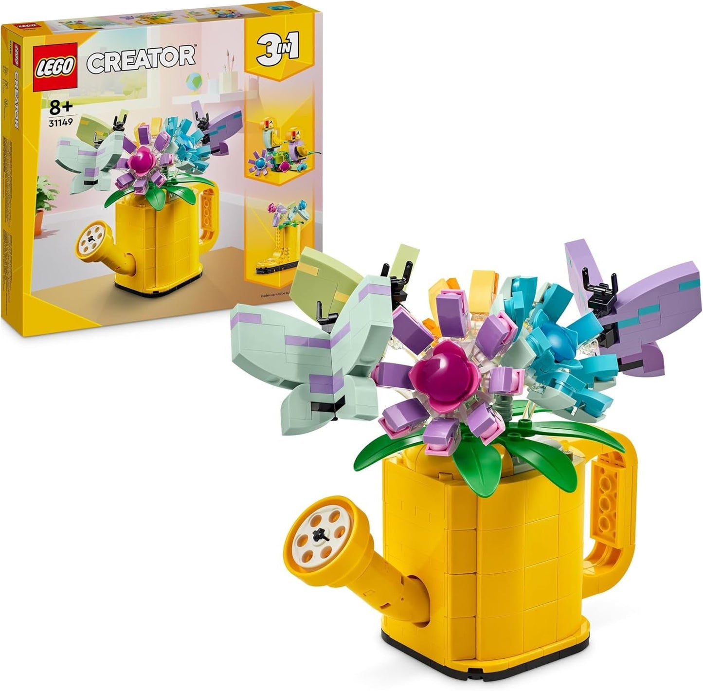 LEGO Creator Zestaw zraszaczy do kwiatów 3 w 1, dekoracja pokoju dziecięcego, zbudowanie zraszacza z bukietem kwiatów, kalosze lub 2 zabawkowe ptaki, kreatywny prezent dla dziewcząt i chłopców w wieku 8 lat 31149 Zestawy do budowania Besuche den LEGO-Store Single