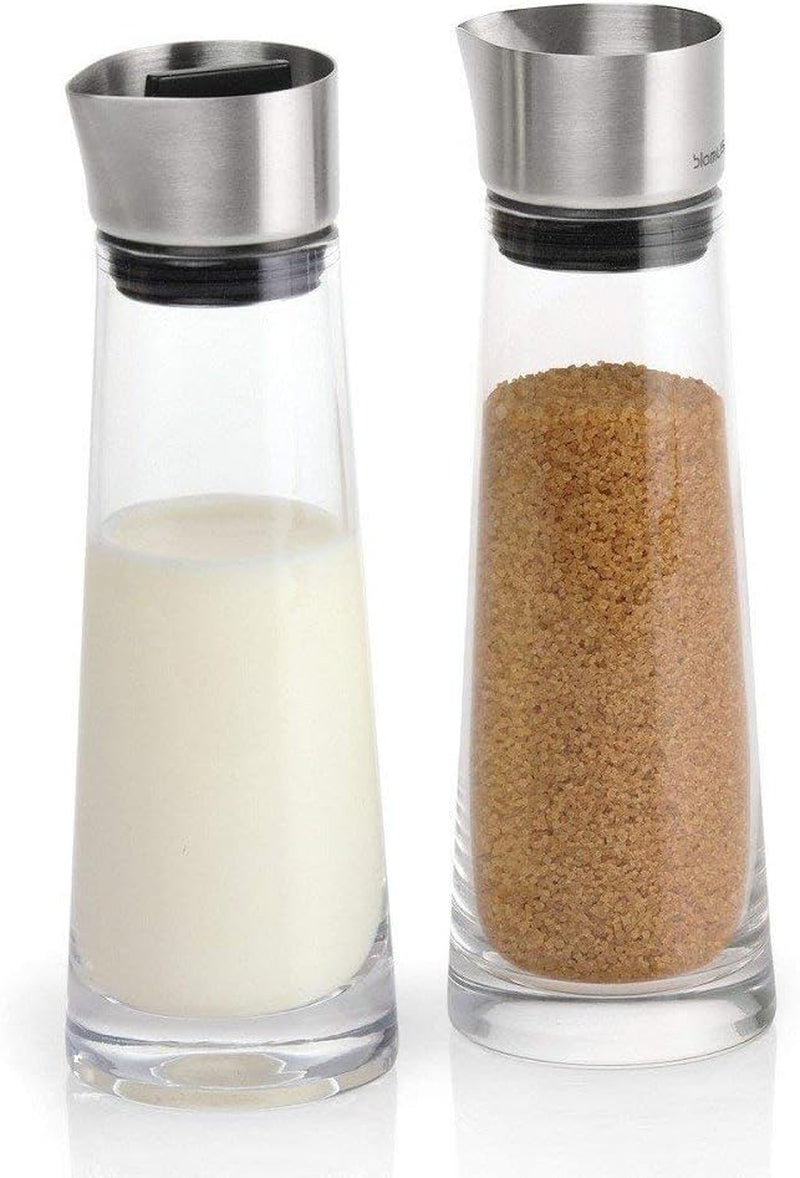 blomus -MACCHIATO- Szklany zestaw do cukru i śmietanki, pojemność 180ml, pokrywka ze stali nierdzewnej, do herbaty i kawy, wysoka jakość wykonania, ekskluzywny wygląd (wys./szer./gł.: 17 x 5,4 x 5,4 cm, przezroczysty, 63510)