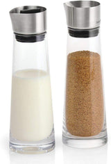 blomus -MACCHIATO- Szklany zestaw do cukru i śmietanki, pojemność 180ml, pokrywka ze stali nierdzewnej, do herbaty i kawy, wysoka jakość wykonania, ekskluzywny wygląd (wys./szer./gł.: 17 x 5,4 x 5,4 cm, przezroczysty, 63510)