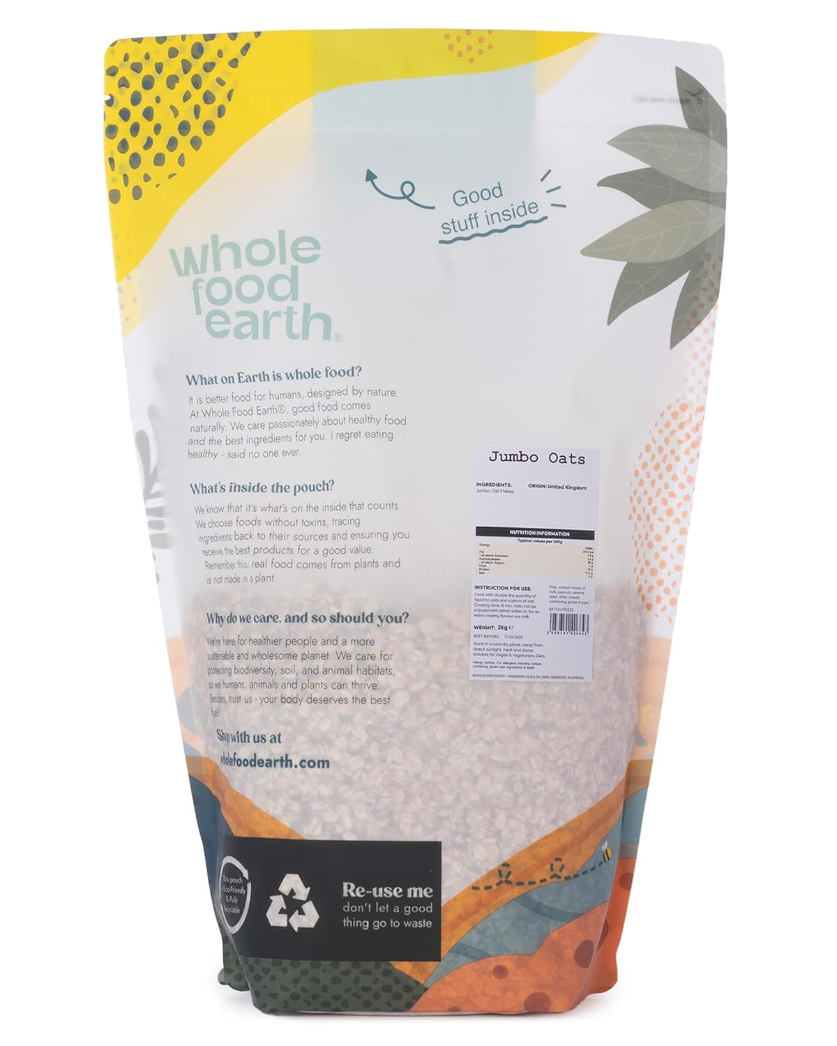Wholefood Earth Jumbo Owsianka - bez GMO - wegańska - bez nabiału - bez dodatku cukru 2 kg