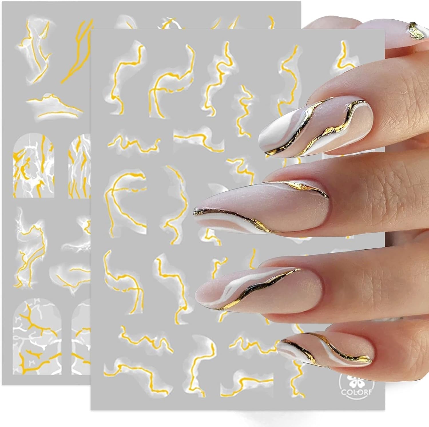 9 Blatt Nagelsticker Französische Spitzenmarmor Nagelaufkleber Selbstklebend Weißes Złota naklejka artystyczna do paznokci Dekoration Nageldesign Zubehör