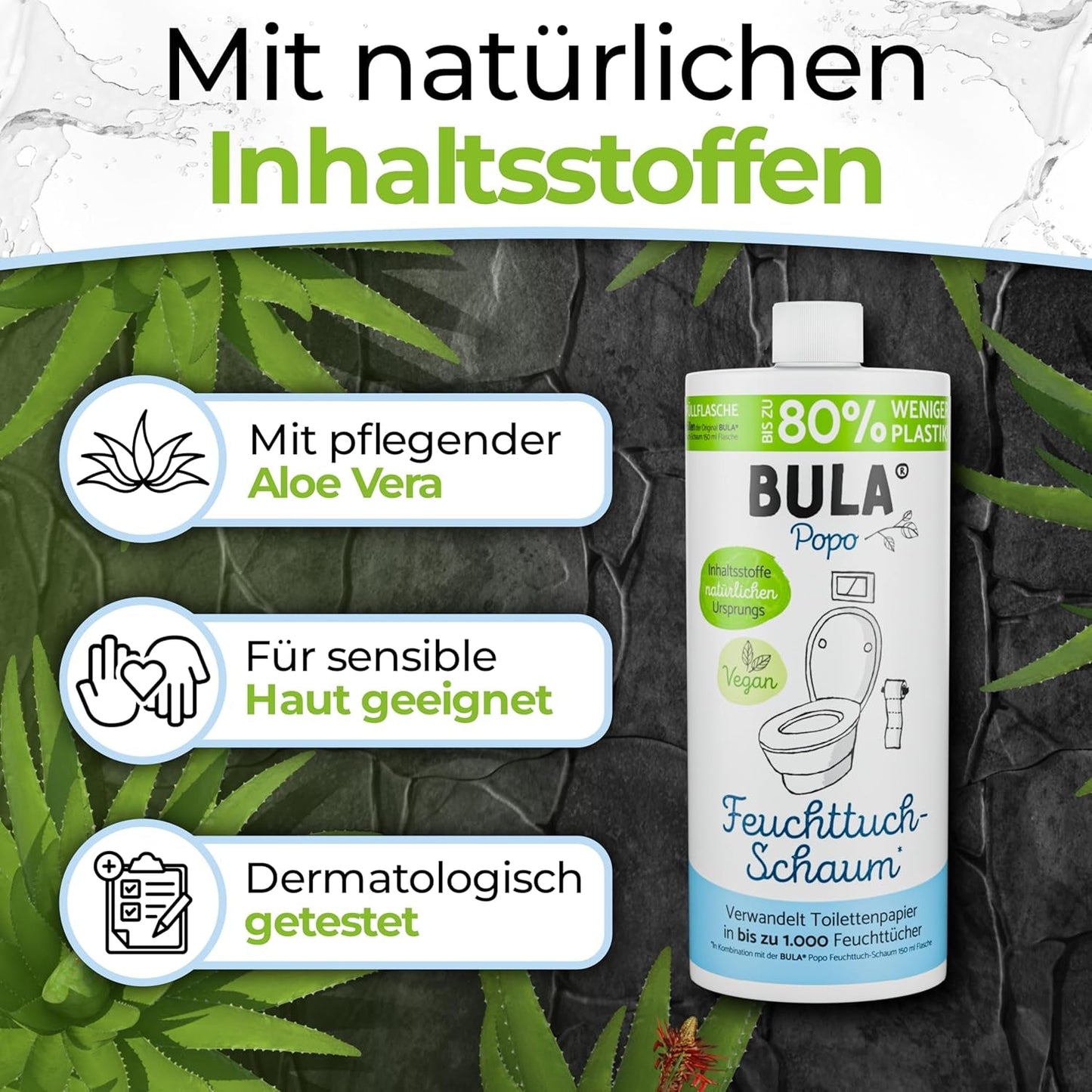 Butelka uzupełniająca BULA® Popo (750 ml) TYLKO DO NAPEŁNIENIA naszych butelek 150 ml i 50 ml! | Zastępuje aż 1000 chusteczek! | Ze składnikami naturalnego pochodzenia