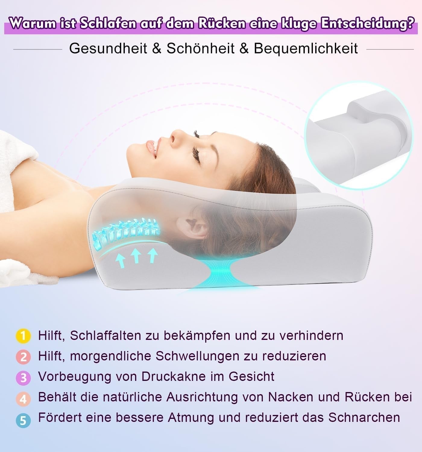 Hydomi Poduszka przeciwzmarszczkowa 2 w 1 Anti-Aging Beauty Pillow Ortopedyczna poduszka podtrzymująca szyję Ból szyi i ramion Poduszka z pianki memory, która utrzymuje głowę prosto Poduszki ortopedyczne szyjki macicy Naty Shop