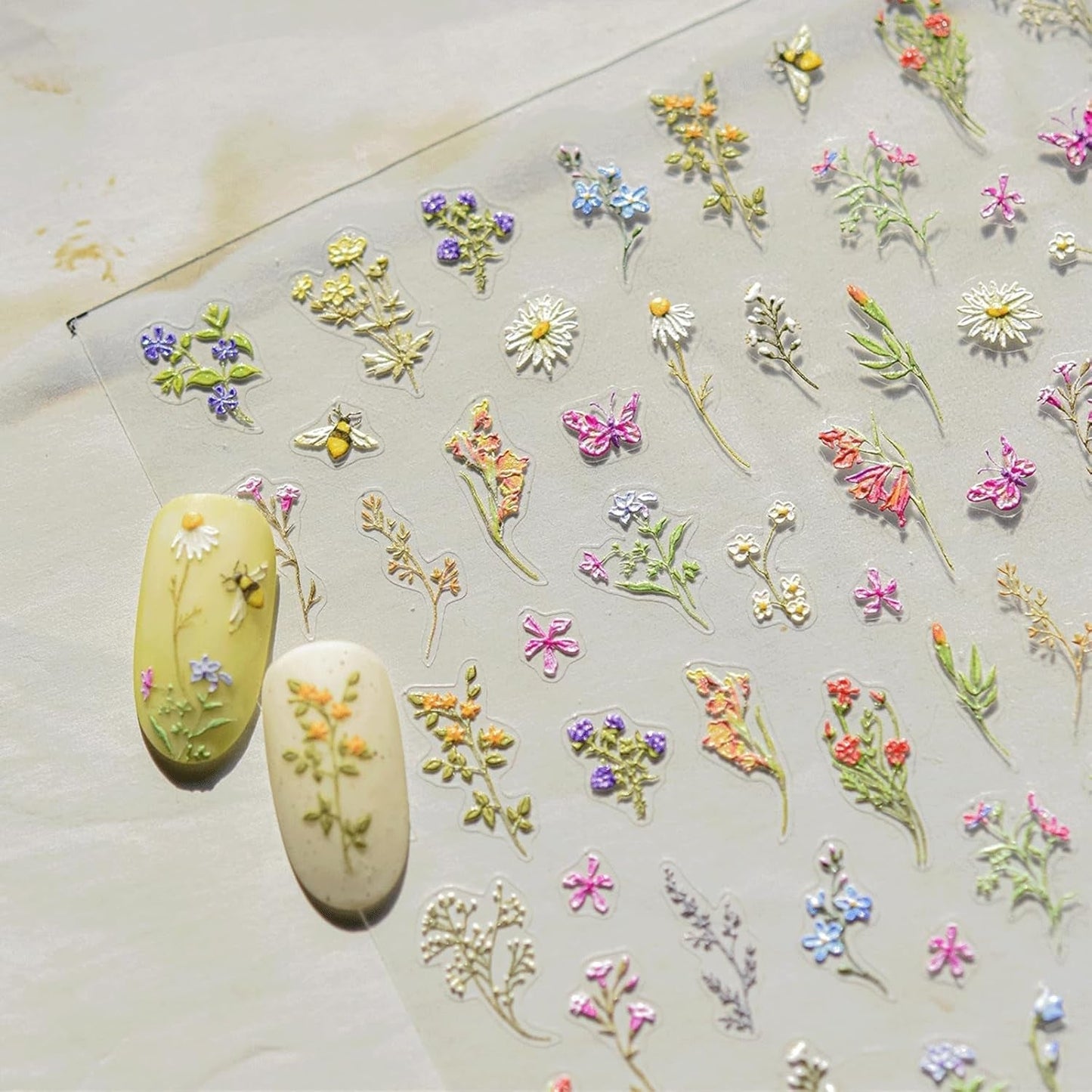 JMEOWIO 3D Nagelsticker Blumen Nail Art Naklejka Selbstklebend Nagelaufkleber 5D Stereoskopisch Frühling Sommer Blumen Dekoration Nageldesign Zubehör 1 Blatt