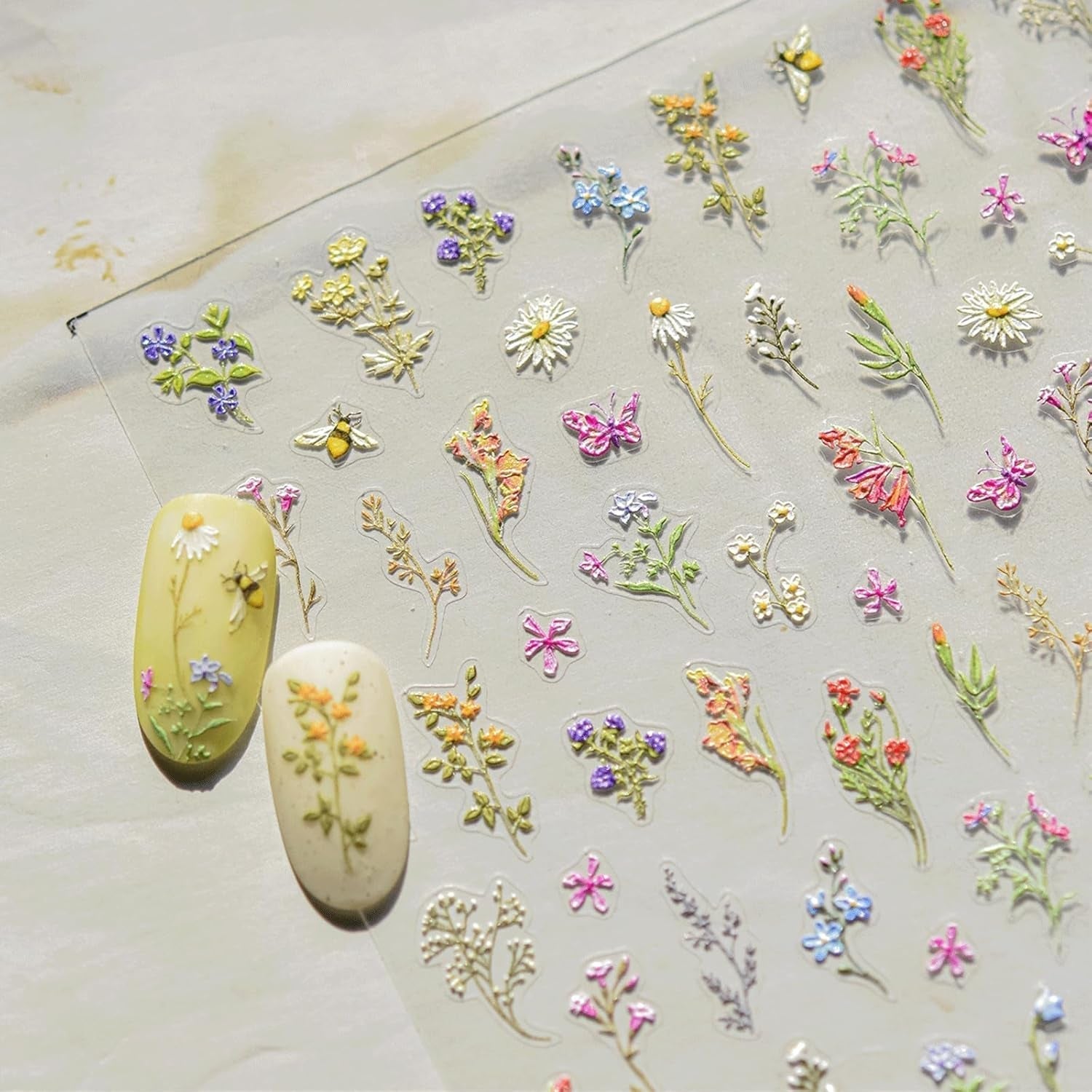 JMEOWIO 3D Nagelsticker Blumen Nail Art Naklejka Selbstklebend Nagelaufkleber 5D Stereoskopisch Frühling Sommer Blumen Dekoration Nageldesign Zubehör 1 Blatt