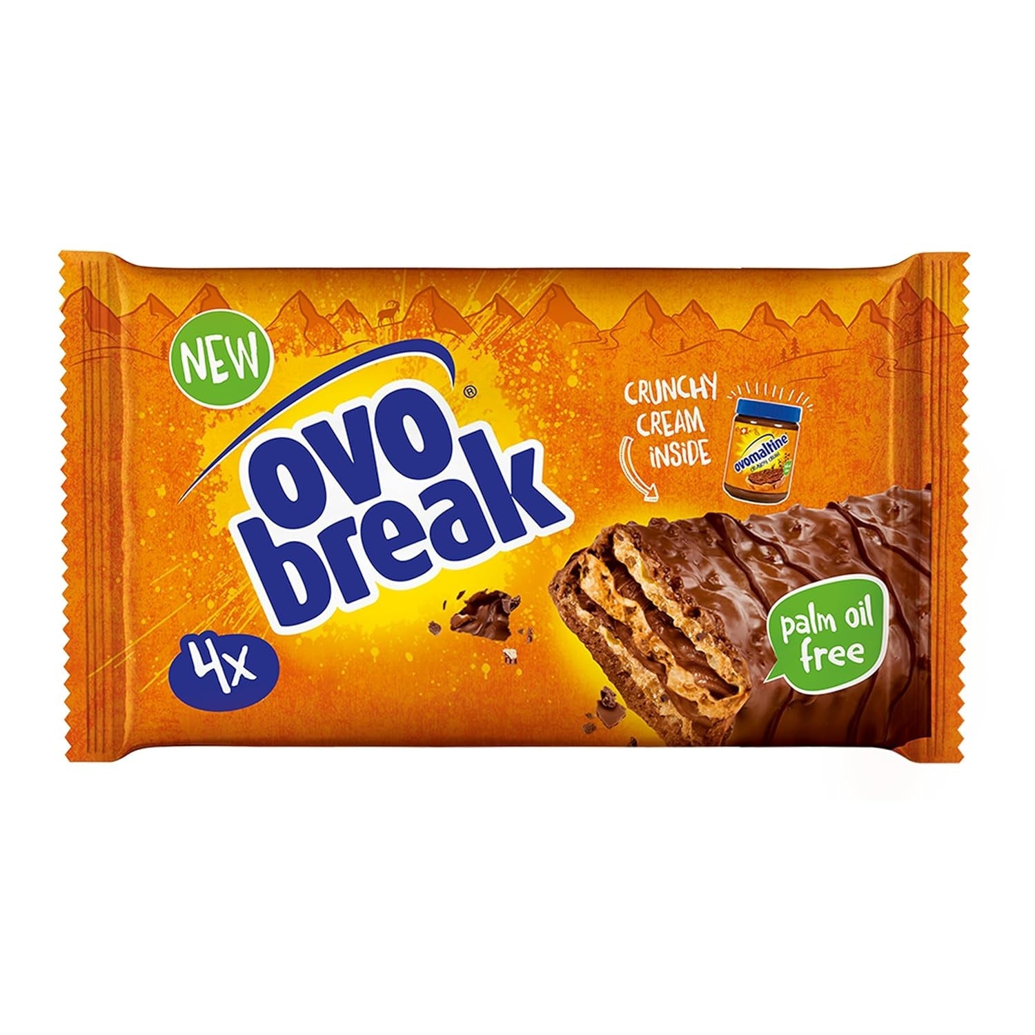 Ovomaltine OVO break Wafer and Chocolate Bar - chrupiąca przekąska o niepowtarzalnym smaku naszego popularnego Creme Crocante, naturalnie bez oleju palmowego (4 x 39g)