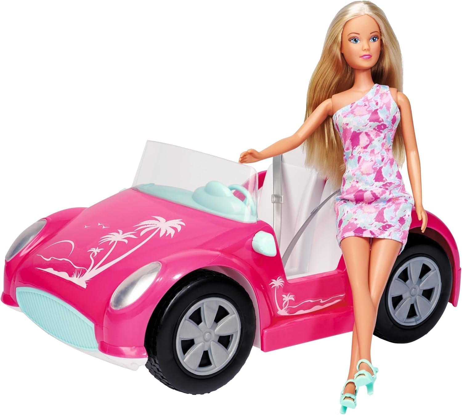 Simba Steffi Love Beach Car Lalka w fajnym letnim stroju z wózkiem plażowym 29 cm, wiek 3+