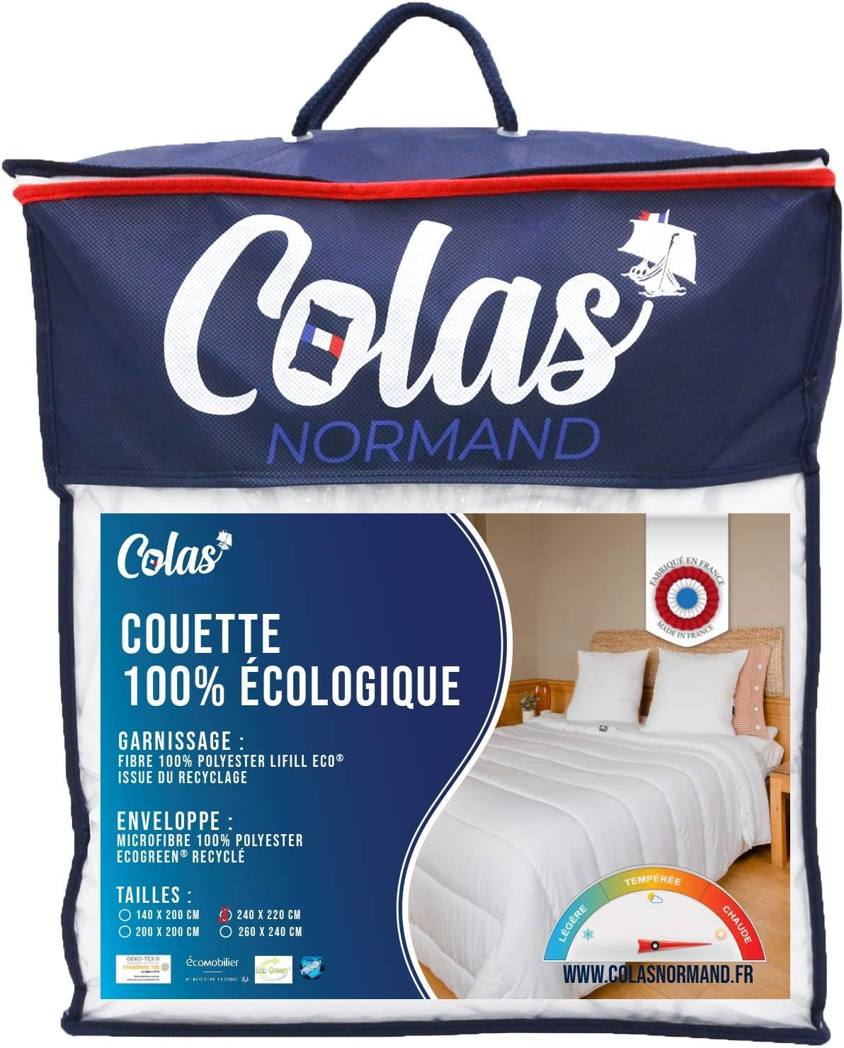 COLAS NORMAND - Ekologiczna kołdra - ciepła - 240 X 220 Cm - koperta i wypełnienie z butelek pochodzących z recyklingu - miękka, jedwabista i wygodna - staranne wykonanie Kołdry i kołdry Naty Shop 220X240 Cm Warm
