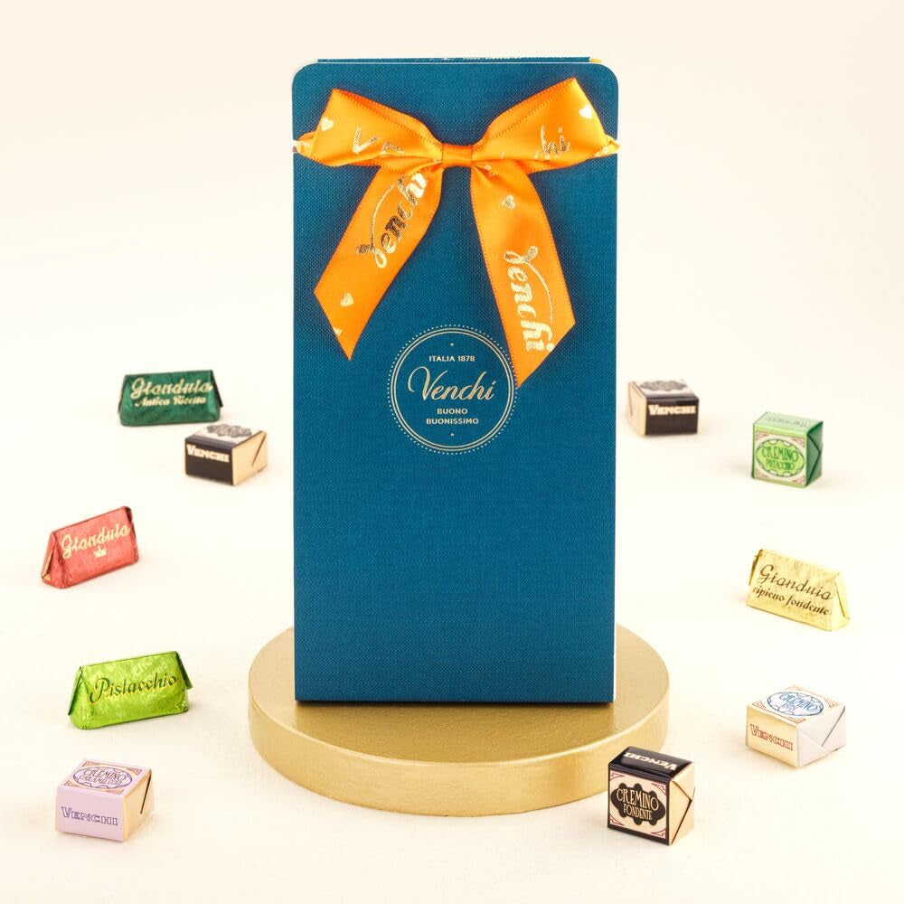 Venchi – Kolekcja Murrine – Pudełko upominkowe z różnymi czekoladkami Cremino i Gianduiotti, 411g – Z orzechami laskowymi PGI Piemont – Pomysł na prezent – ​​Bezglutenowe
