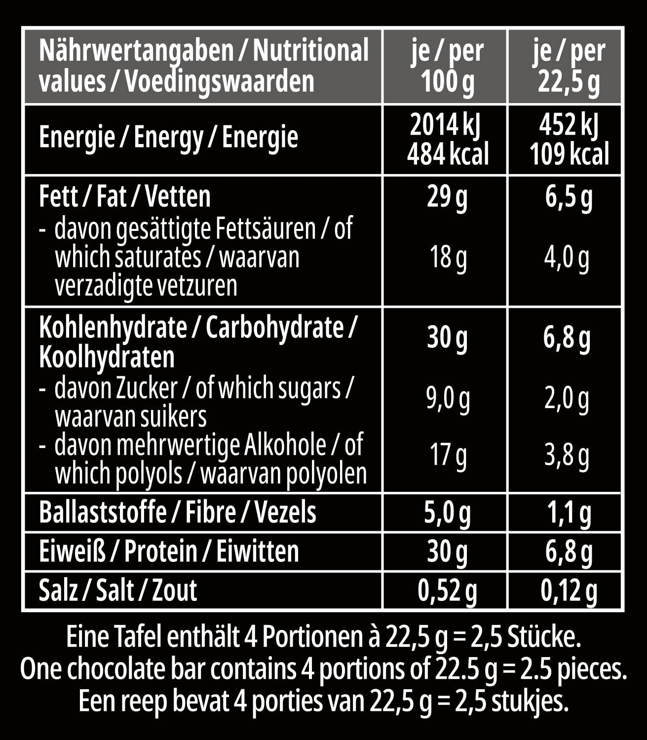 frankonia CHOCOLAT POWER MOTION bez dodatku cukru - Chrupiąca biała czekolada o wysokiej zawartości białka i niskiej zawartości węglowodanów, 90 g