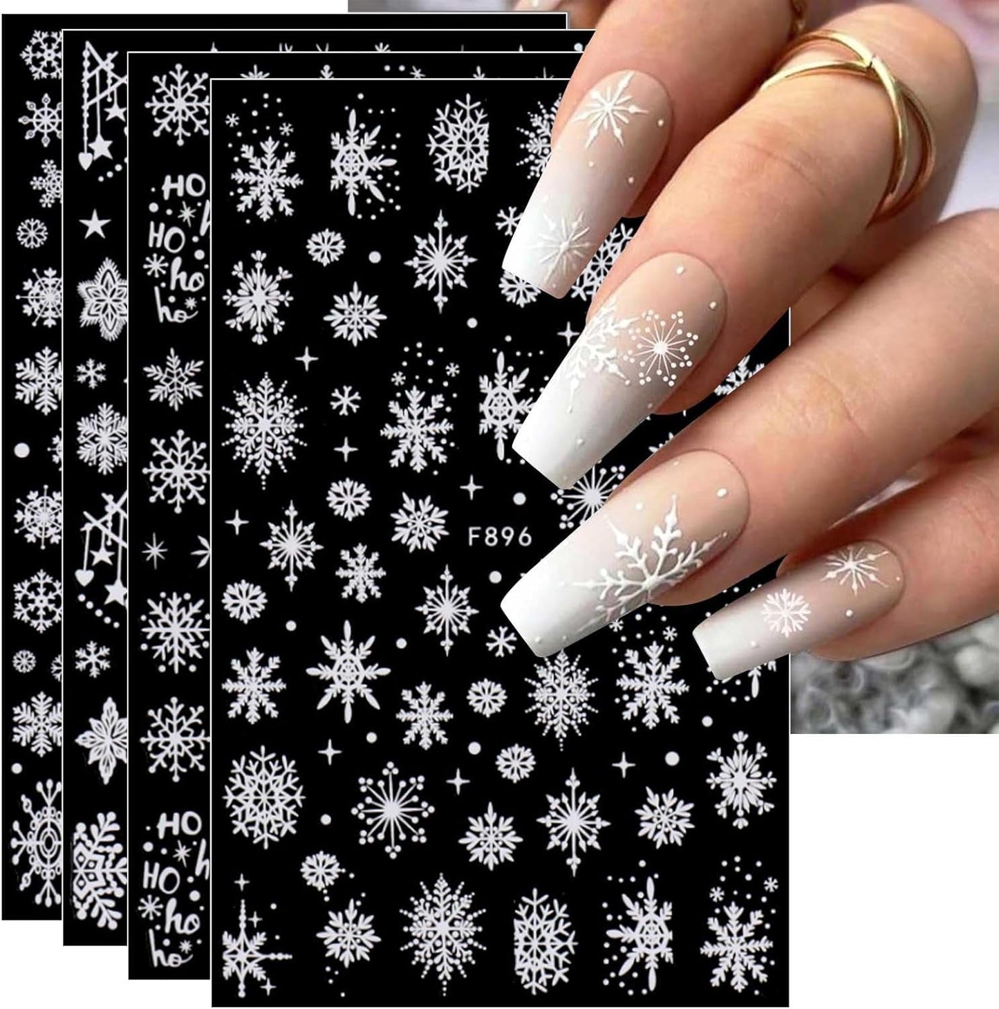 JMEOWIO Nagelsticker Weihnachten Weiß Glitter 8 Blatt Nail Art Naklejka Selbstklebend Nagelaufkleber Schneeflocke Zimowe wakacje Dekoracja Nageldesign Zubehör
