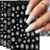 JMEOWIO Nagelsticker Weihnachten Weiß Glitter 8 Blatt Nail Art Naklejka Selbstklebend Nagelaufkleber Schneeflocke Zimowe wakacje Dekoracja Nageldesign Zubehör