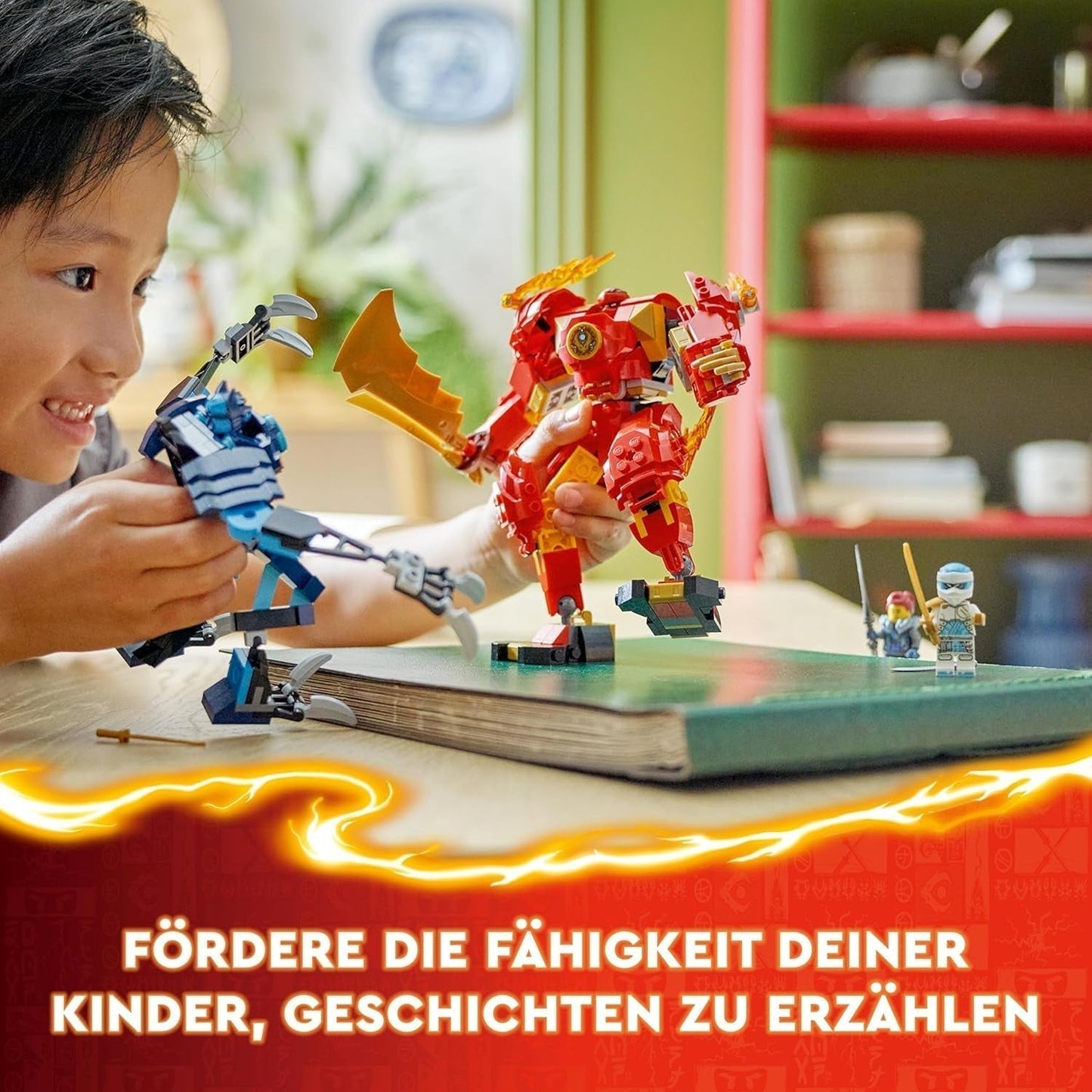 LEGO NINJAGO Fire Mech Kaia Zabawkowa figurka dla dzieci z możliwością dostosowania figurki czerwonego mecha Zestaw Ninja 4 figurki, w tym Kai i Zane Prezent dla 7-letnich chłopców i dziewcząt 71808 Zestawy do budowania Beuche den LEGO-Store