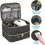 Organizer na lakier do paznokci Tasche, Doppelschicht Pudełko do przechowywania lakieru do paznokci, Organizer Koffer Für Nageldesign Kosmetiktasche Für 30 Flaschen Neonail Base (15Ml-0,5 Fl.Oz) i 1 lampa do paznokci (Schwarz)