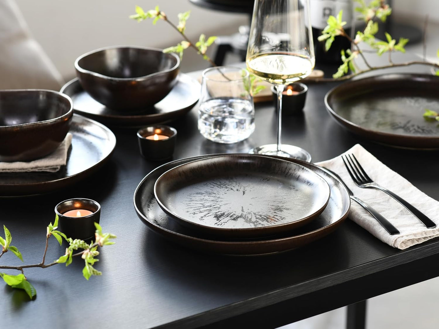 CreaTable, 21249, seria Natura Organic RUSTY, 12-częściowy zestaw naczyń obiadowych dla 4 osób, zestaw talerzy porcelanowych, można myć w zmywarce i używać w kuchence mikrofalowej, wyprodukowano w Europie
