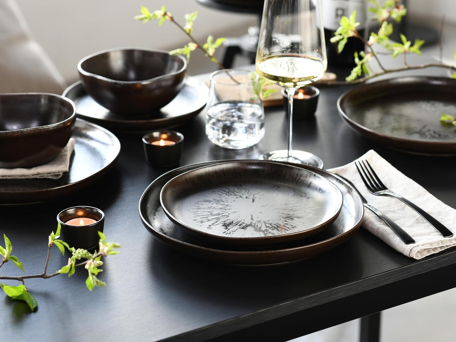 CreaTable, 21249, seria Natura Organic RUSTY, 12-częściowy zestaw naczyń obiadowych dla 4 osób, zestaw talerzy porcelanowych, można myć w zmywarce i używać w kuchence mikrofalowej, wyprodukowano w Europie
