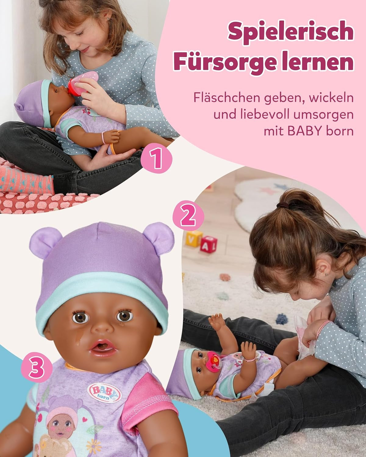 BABY Born Eva - laleczka bobas 43 cm - 10 funkcji, w tym akcesoria i materacyk - W pełni działa bez baterii - Odpowiednia dla dzieci w wieku od 3 lat