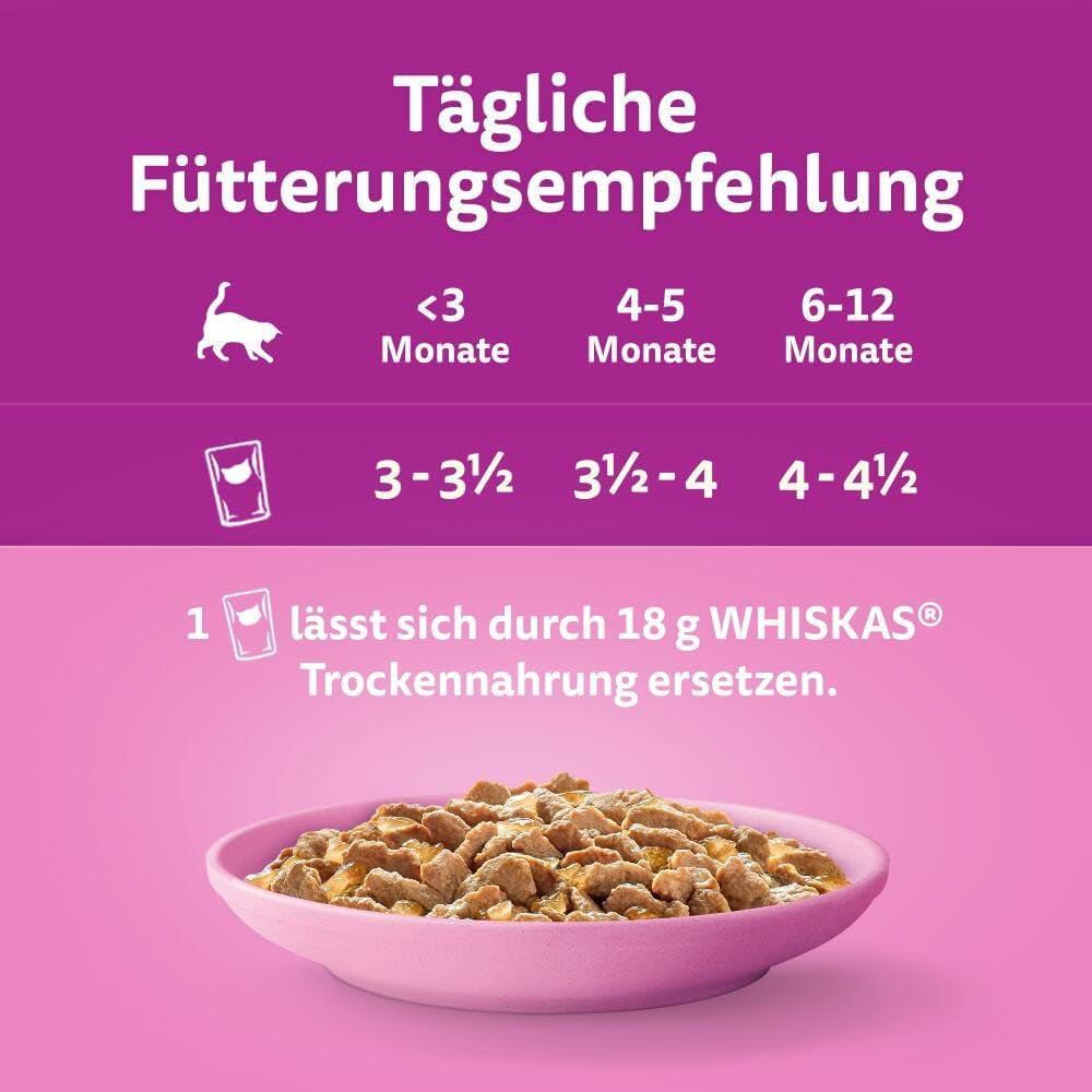 WHISKAS Junior Karma mokra w saszetkach, opakowanie zbiorcze, wybór mięsa drobiowego w galarecie, 12 x 85g