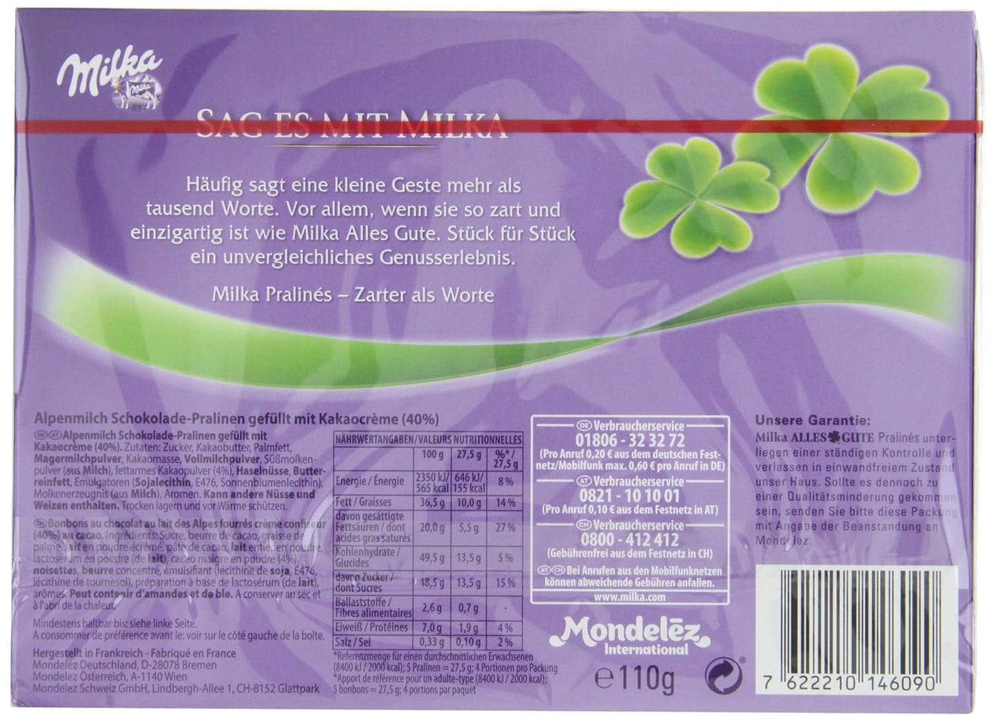 Milka All the Best Pralines 10 x 110g, Praliny z mlecznej czekolady alpejskiej z nadzieniem z kremu kakaowego (opakowanie 2 szt.)