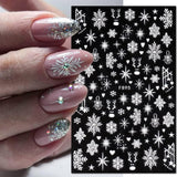 JMEOWIO Nagelsticker Weihnachten 8 Blatt Nagelaufkleber Selbstklebend Weiße Schneeflocken Zimowe naklejki do paznokci Dekoration Nageldesign Zubehör