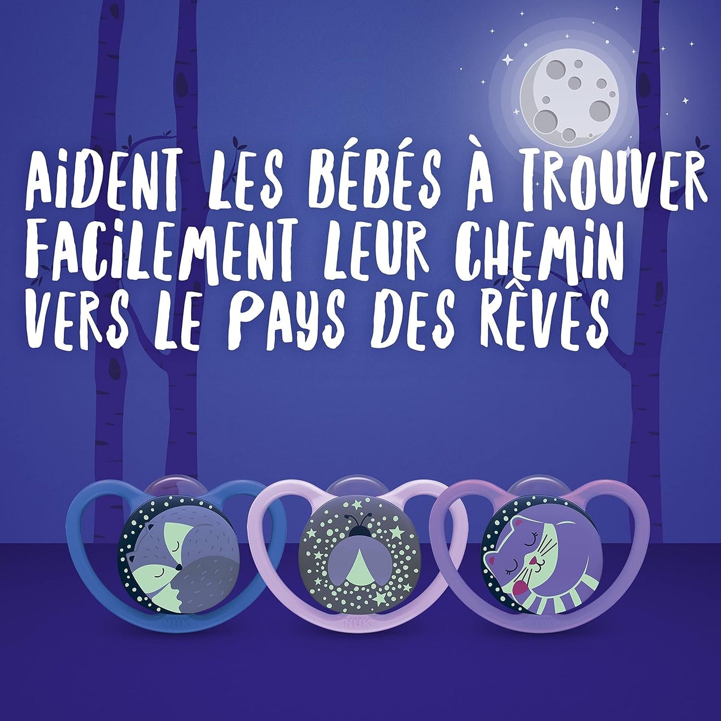 Smoczki NUK Space Night | 6-18 miesięcy | Smoczki z bardzo dużymi otworami wentylacyjnymi, świecą w ciemności | Silikon bez BPA | Lis i Biedronka | Opakowanie 2