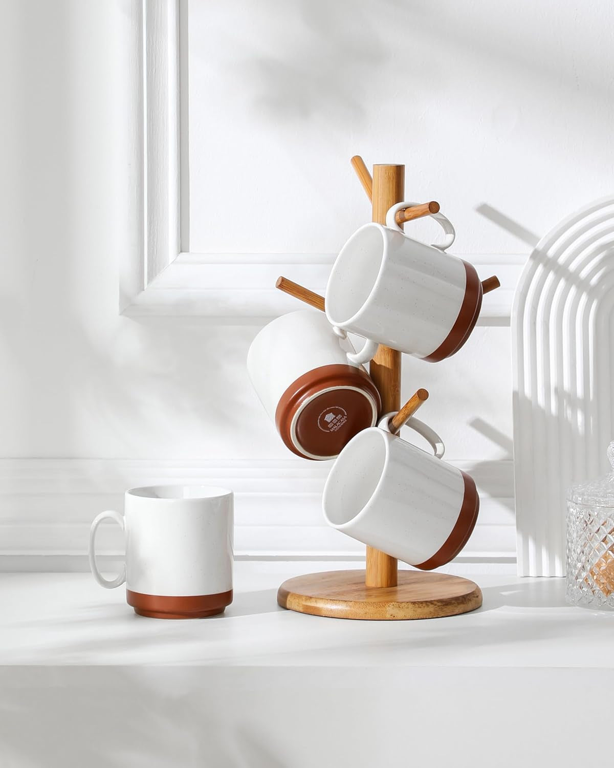 Zestaw kubków do kawy MALACASA, zestaw kubków kamionkowych 350ml dla 4 osób, nowoczesne kubki do kawy do herbaty, soku, latte, cappuccino, gorącej czekolady. Można myć w zmywarce i używać w kuchence mikrofalowej, seria TARA, kolor khaki biały